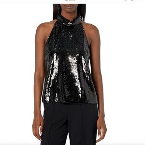 NWT Theory black sequin halter top S